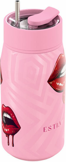 Estia Lens Save The Aegean Чаша Термос Неръждаема стомана Без BPA 360ml Blush Pop с Сламка