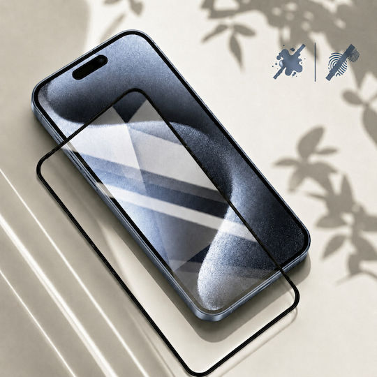 3mk Pachet 2 Folii Protectie Telefoane Tempered Glass iPhone 15 Pro Cadru Aplicator Negru Transparent