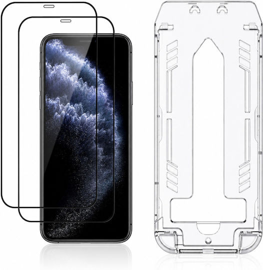3mk Pack 2 Tempered Glass Iphone 11 Prowith Precise Applicator Black Transparent