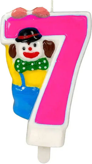 Lumânare De Tort De Ziua De Naștere Chippo Clovn 134788 Număr 7 Roz 9.5 Cm