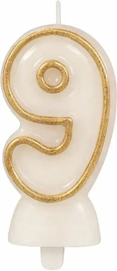 Birthday Cake Candle Chippo 0003096 F Number 9 Gold 8 Cm