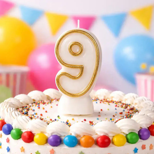 Birthday Cake Candle Chippo 0003096 F Number 9 Gold 8 Cm