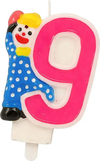 Lumânare De Tort De Ziua De Naștere Chippo Clovn 134788 F Număr 9 Roz 9.5 Cm