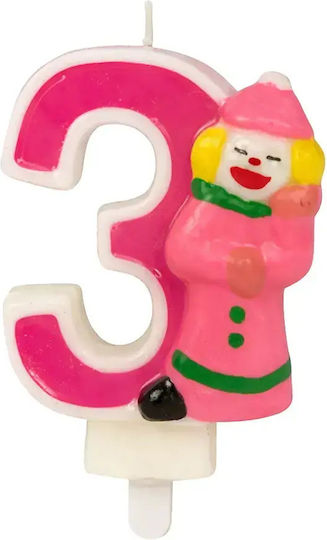 Lumanare De Ziua De Naștere Chippo Clovn 134788 Număr 3 Roz 9.5 Cm