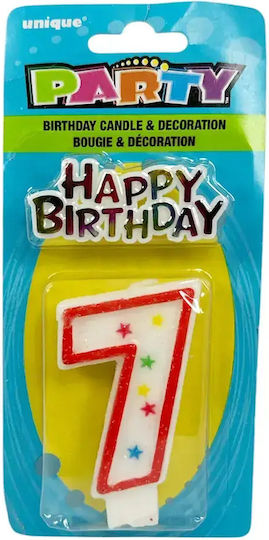 Свещ За Рожден Ден Торта Unique Party *538379 Размер F 7 Червена Декорация "Happy Birthday" 8.5 См