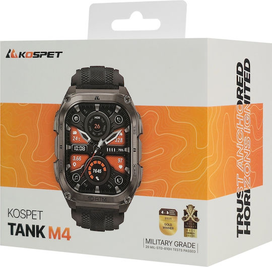 Kospet Tank M4 Stainless Steel 50mm Waterproof Smartwatch with Heart Rate Monitor (Black - M/L)