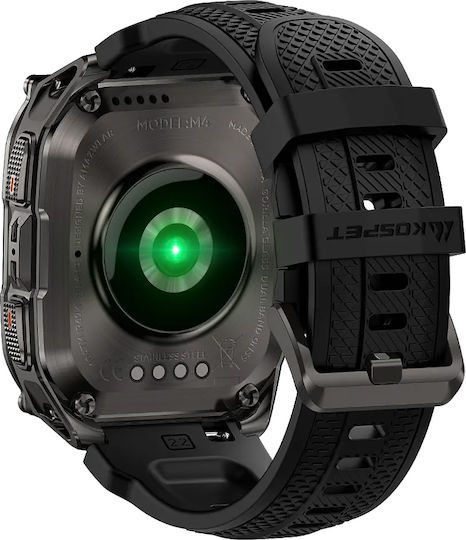 Kospet Tank M4 Stainless Steel 50mm Waterproof Smartwatch with Heart Rate Monitor (Black - M/L)