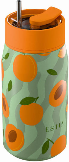Estia Lens Save The Aegean Thermos Bottle Stainless Steel 360ml Peach Garden with Straw