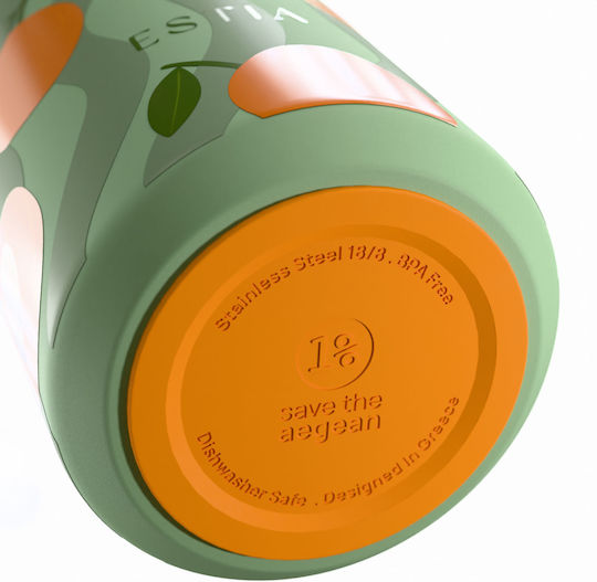 Estia Lens Save The Aegean Thermos Bottle Stainless Steel 360ml Peach Garden with Straw