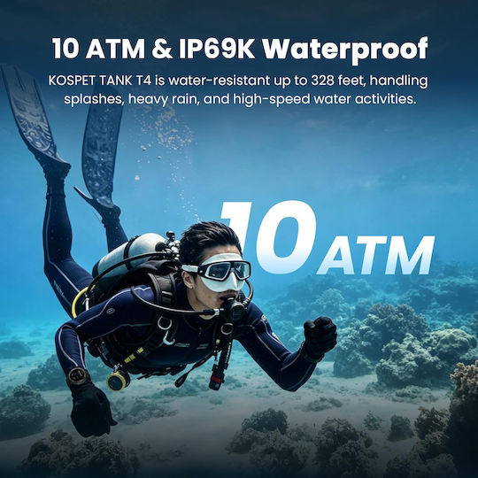 Kospet Tank T4 Stainless Steel 49mm Waterproof Smartwatch with Heart Rate Monitor Black M/L