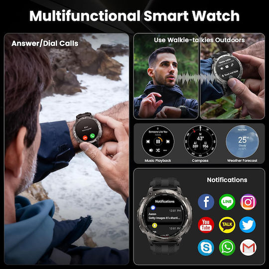 Kospet Tank T4 Stainless Steel 49mm Waterproof Smartwatch with Heart Rate Monitor Black M/L