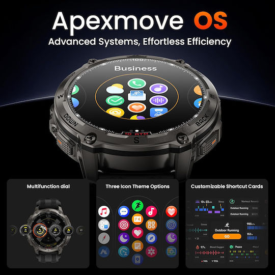 Kospet Tank T4 Stainless Steel 49mm Waterproof Smartwatch with Heart Rate Monitor Black M/L