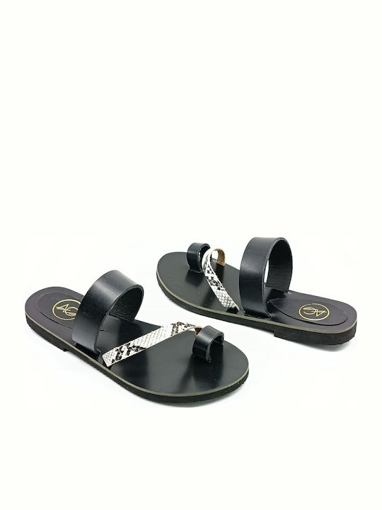 Leather Women's Flat Sandals Black
