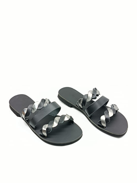 Leather Women's Flat Sandals Black