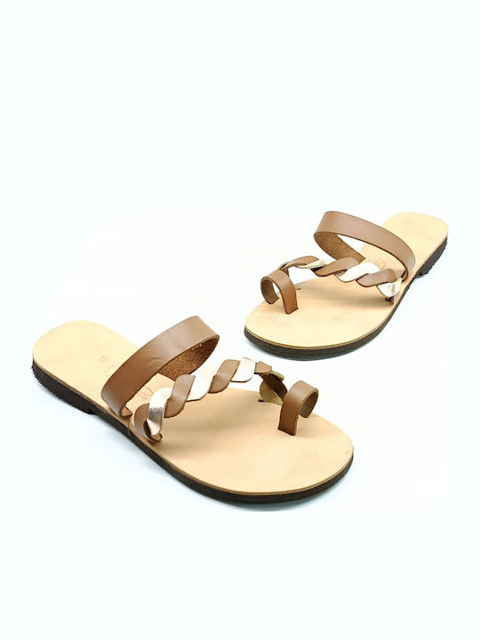 Leather Women's Flat Sandals Brown