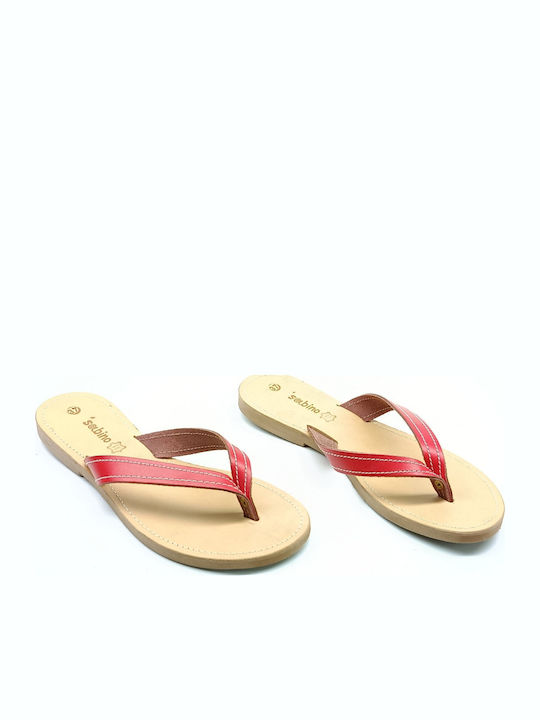 Leather Women's Flat Sandals Red
