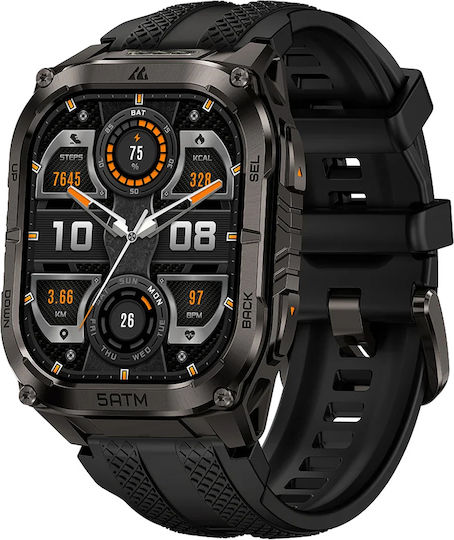 Kospet Tank M4C Stainless Steel 50mm Αδιάβροχο Smartwatch με Παλμογράφο (Μαύρο - M/L)