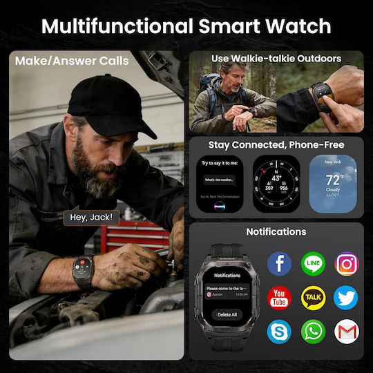 Kospet Tank M4C Stainless Steel 50mm Αδιάβροχο Smartwatch με Παλμογράφο (Μαύρο - M/L)