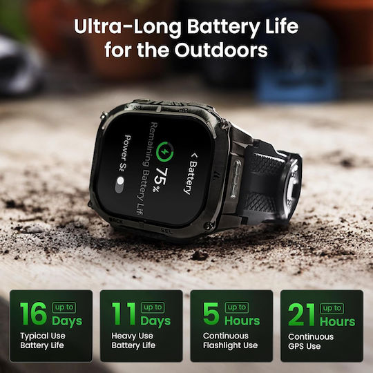 Kospet Tank M4C Stainless Steel 50mm Αδιάβροχο Smartwatch με Παλμογράφο (Μαύρο - M/L)