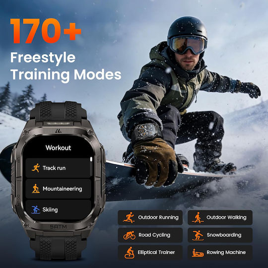 Kospet Tank M4C Stainless Steel 50mm Αδιάβροχο Smartwatch με Παλμογράφο (Μαύρο - M/L)