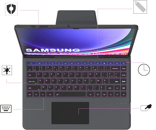 Flip Cover mit Tastatur für Samsung Galaxy Tab S10 S9 S8 Ultra