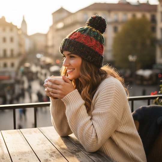 Pom Pom Beanie Unisex Strickmütze