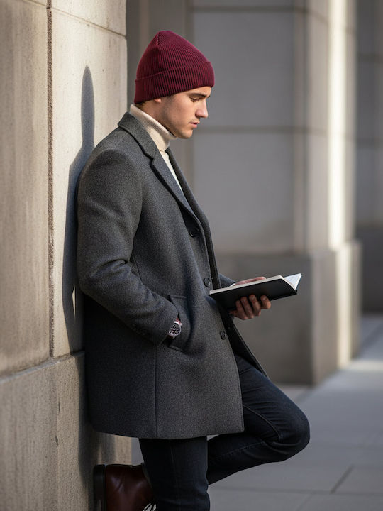 Beanie Unisex Σκούφος Πλεκτός σε Μπορντό χρώμα
