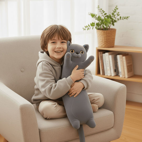 Jucărie De Plus Lungă Pisicuță Pernă Tip 48 Cm Premium Gri – Moale Pufoasă Confortabilă