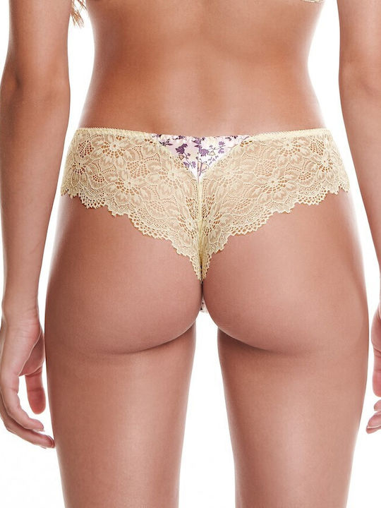 Miss Rosy Lace Lingerie Set Bra with Brazil Purple-Yellow