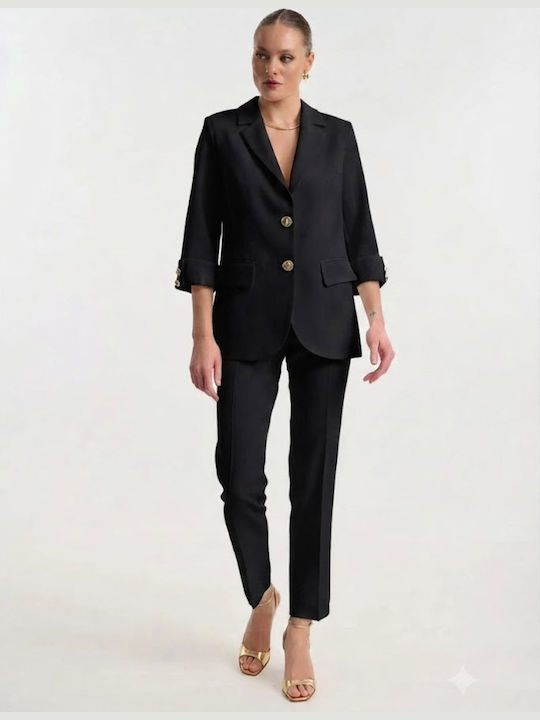 Fibes Women's Black Crepe Blazer