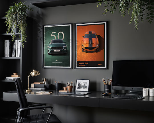 Poster 50 Years Mustang Car Cr001 40cm X 50cm Black Wooden Frame