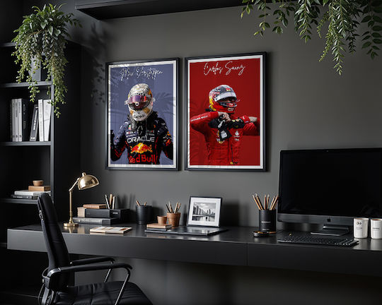 Poster Formula1 Max Verstappen F058 40cm X 50cm Frame Natural Wooden Beige