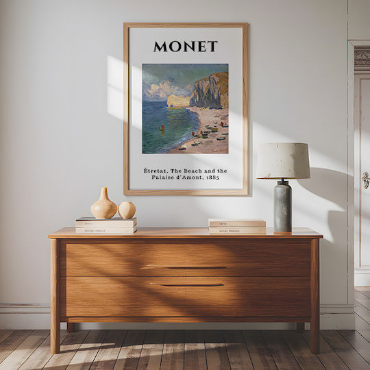 Poster Claude Monet Beach Falaise D Amont Art232 40cm X 50cm White Wooden Frame