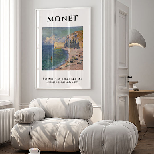 Poster Claude Monet Beach Falaise D Amont Art232 40cm X 50cm White Wooden Frame