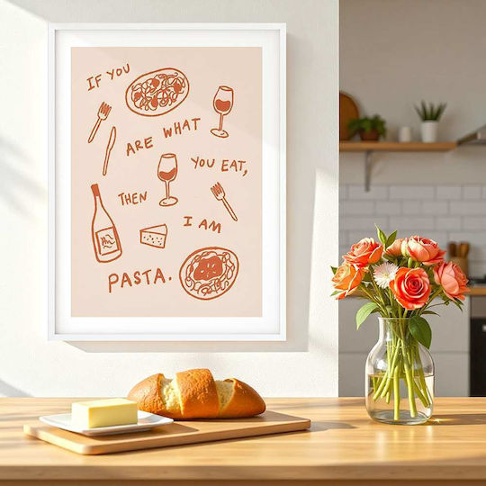 Poster If You Are What You Eat Then I Am Pasta Pst25298 40cm X 50cm Frame Natural Wooden Beige