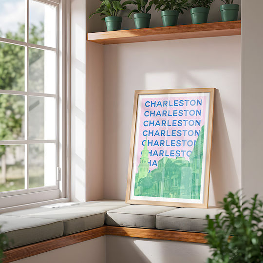 Poster Charleston Pop Art Pst25510 40cm X 50cm Frame Natural Wooden Beige