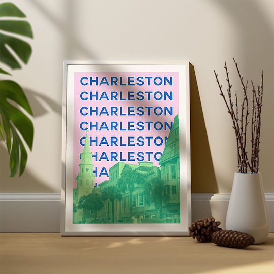 Poster Charleston Pop Art Pst25510 40cm X 50cm Frame Natural Wooden Beige