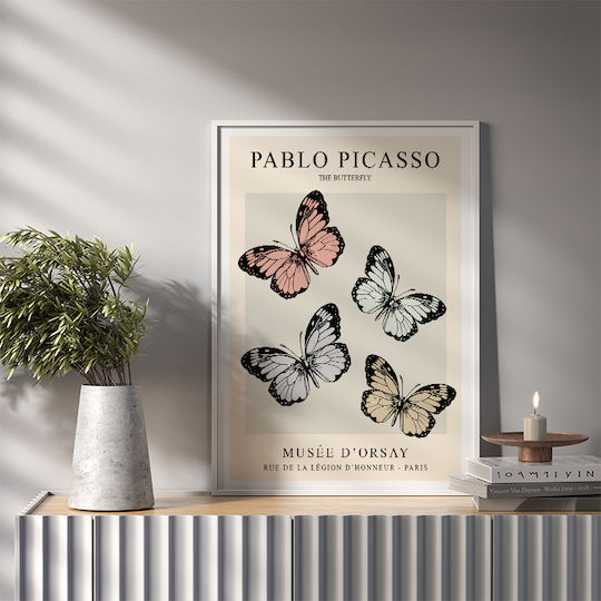 Poster Pablo Picasso Butterfly Art249 40cm X 50cm Κορνίζα Φυσικό Ξύλου Μπεζ 63778pd156082f55316