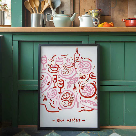 Poster Bon Appetit Pink Red Pst25302 40cm X 50cm Λευκή Ξύλινη Κορνίζα-62175pd156330f55310