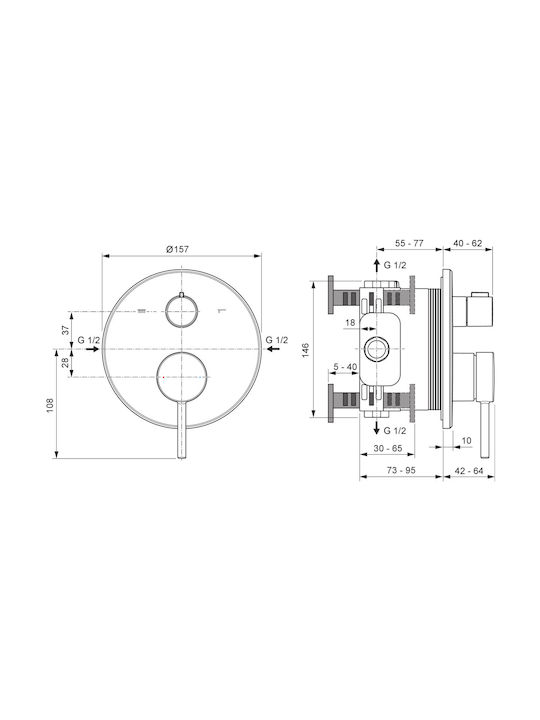 Ideal Standard Built-in Mixer & Supply Set for Shower 2 Outlets 4015413363297