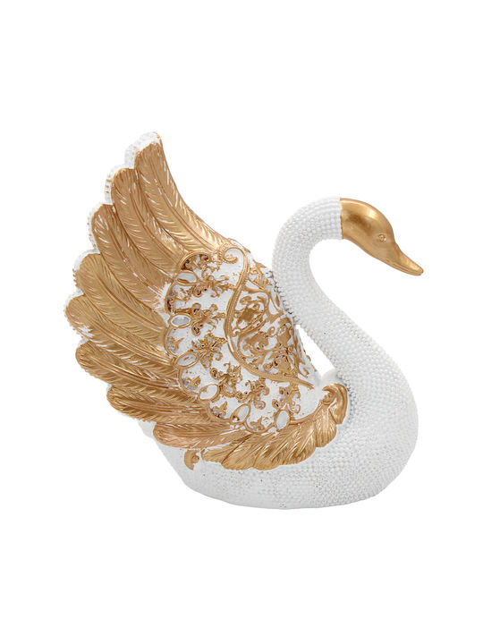 Decorative Polyresin Pieces 2 13x7x14 10x6x13 White Gold Swans
