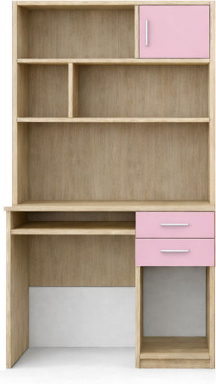 8-14 Kids Desk with Library Made of Pink Melamine 100x55x180cm