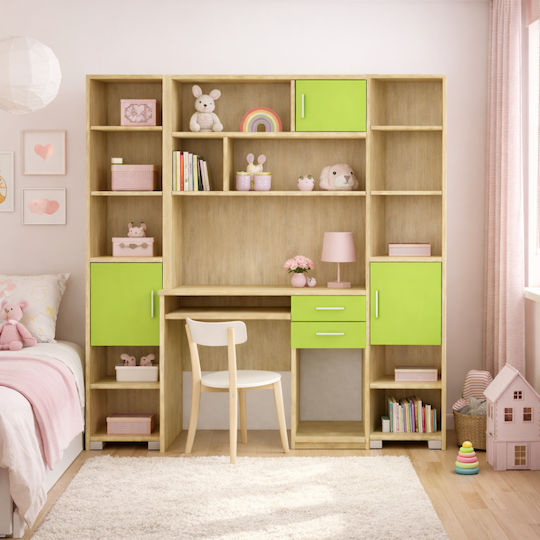 Kids Desk with Library from Melamine Green 180x55x180cm