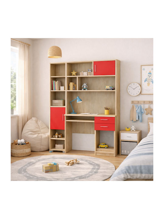 Kids Desk with Library from Melamine Red 140x55x180cm