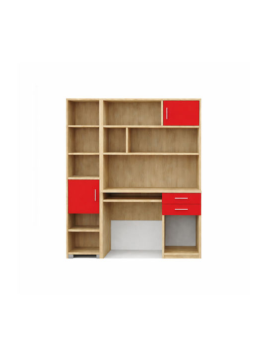 Kids Desk with Library from Melamine Red 140x55x180cm