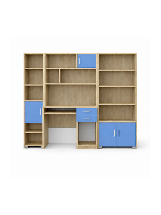 Birou pentru copii cu Bibliotecă din Melamină Albastru Deschis 215x55x180cm