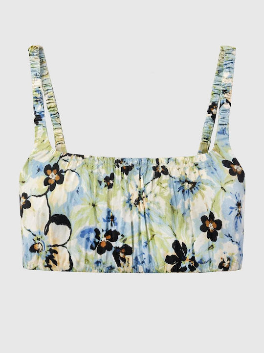 Damen Bluse Blumen Blau