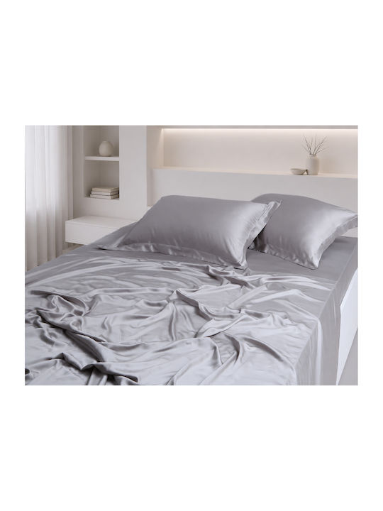 Silk Fashion King Size Bed Sheets Set 270x290cm Light Grey 4 Pieces
