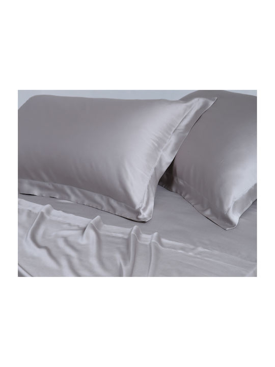 Silk Fashion King Size Bed Sheets Set 270x290cm Light Grey 4 Pieces
