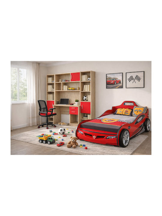 Kinder Schreibtisch mit Bibliothek aus Melamin Rote 180x55x180cm